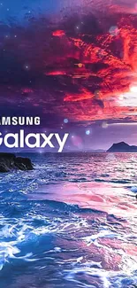 Samsung Galaxy sunset over the ocean with vibrant colors and dramatic clouds.