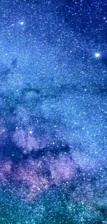 Vivid galaxy wallpaper with stars in blue and purple hues for mobile phones.