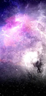 Vibrant cosmic galaxy wallpaper with purple hues for mobile phones.