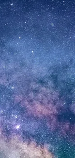 Vivid galaxy wallpaper with star clusters and nebulae in indigo blue hues.