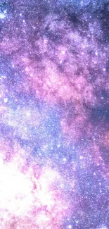 Vibrant galaxy wallpaper with stars and nebula in lavender hues.