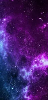 Purple and blue galaxy wallpaper with stars and a celestial design.