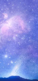 Vibrant galaxy wallpaper with stars and purple hues.