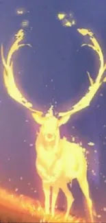 Mobile wallpaper of a glowing deer with radiant antlers in a mystical forest.