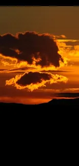 Golden sunset with clouds silhouetted against a vibrant sky.