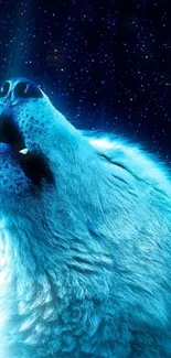 Dynamic wallpaper of a howling wolf under a starry blue night sky.