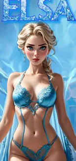 Beautiful ice queen in intricate blue art wallpaper