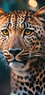 Intricate leopard portrait with golden eyes.