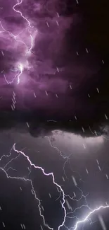 Purple lightning storm with dramatic clouds and electric bolts.