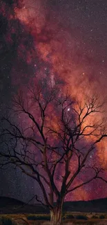 Mobile wallpaper of a tree silhouette against the Milky Way night sky.