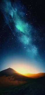 Milky Way and mountain sunrise mobile wallpaper.