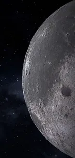 Moon's surface with starry background.