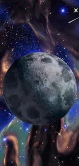 Moon and galaxy with stars mobile wallpaper.