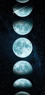 Mobile wallpaper featuring moon phases against a starry night sky.