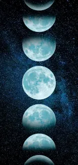 Phases of the moon on a starry night wallpaper.