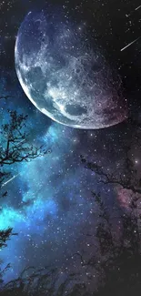 Moonlit galaxy wallpaper with a starry sky.