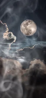 Moonlit night sky with dramatic clouds wallpaper.