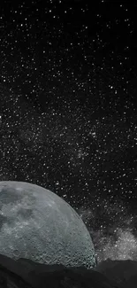 Moonlit sky with stars and lunar landscape wallpaper.