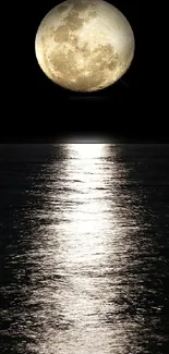 Full moon reflecting over tranquil ocean night sky wallpaper.
