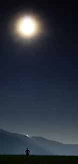 Silhouette under a moonlit starry night sky.