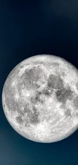 A bright full moon in a dark blue night sky, creating a serene atmosphere.