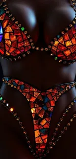 Vibrant mosaic bikini design on display.