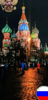 Mobile wallpaper of St. Basil's Cathedral at night in Moscow.