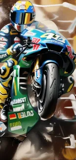 Motorcycle racing wallpaper with vibrant colors.