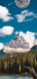 Beautiful mountain and sky wallpaper with cloudy sky and a bird.