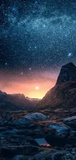 Mountain under a starry sky wallpaper, perfect for mobile background.