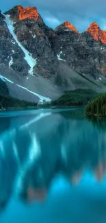 Peaceful mountain lake with stunning reflections.