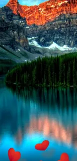 Breathtaking mountain landscape with lake and forest view.