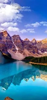 Stunning mountain lake with blue water and majestic peaks.