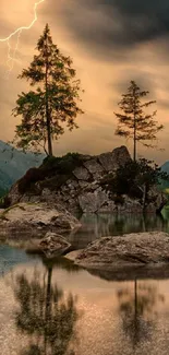 Scenic mountain lake with dramatic skies and reflections.