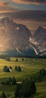 Stunning mountain landscape with vibrant sky and lush green valley.