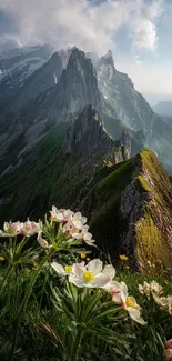 Breathtaking mountainous landscape with flowers.