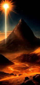 Beautiful mountain with bright star above at night.