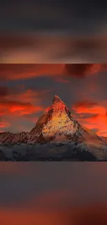 Vibrant sunset over mountain peak, stunning landscape.