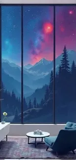 Mountain view wallpaper with starry night sky.