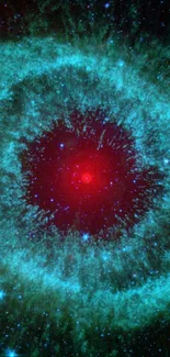 Stunning teal and red nebula mobile wallpaper featuring cosmic patterns.