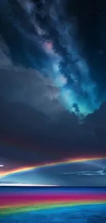 Stunning wallpaper of a colorful night sky with rainbows and cosmic views.