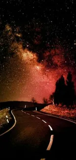 Starry night sky over a winding road, ideal for smartphone backgrounds.