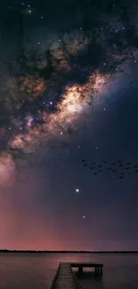 Milky Way galaxy over a serene lake at night.