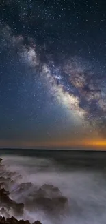 Milky Way and Ocean under a Starry Night Sky.