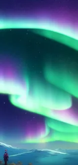 Stunning aurora borealis with vivid colors in night sky.