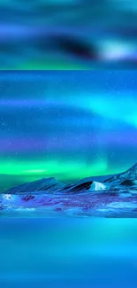 Epic Northern Lights mobile wallpaper with vibrant aurora hues over a snowy landscape.