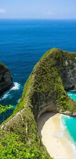 Breathtaking ocean view with cliffs and turquoise waters on a sunny day.