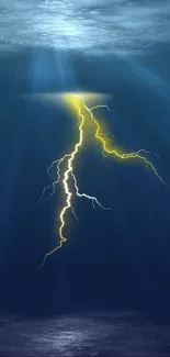 Ocean lightning strikes in blue depths wallpaper.