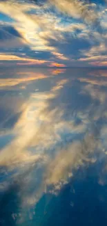 A stunning sunset reflected on a calm ocean surface.