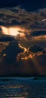 Dramatic ocean sunset with vibrant sky and clouds.